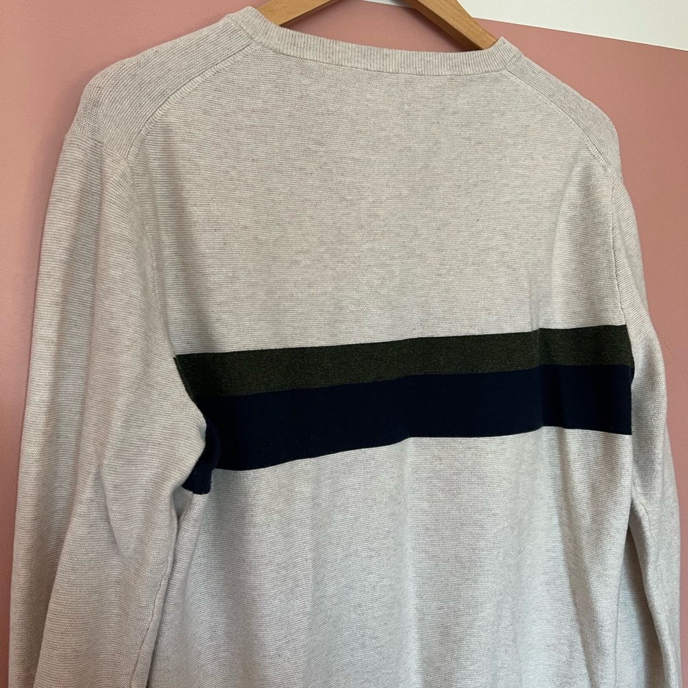 J. Crew Crewneck Sweater. Cream with Green and Navy stripes. Large. - Picture 4 of 4